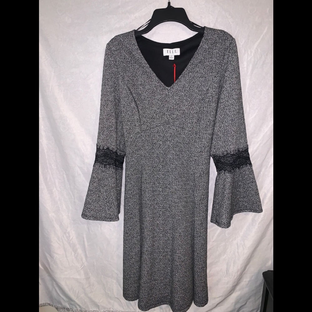 Elle Lace Trimmed Bell Sleeves Sweater Dress